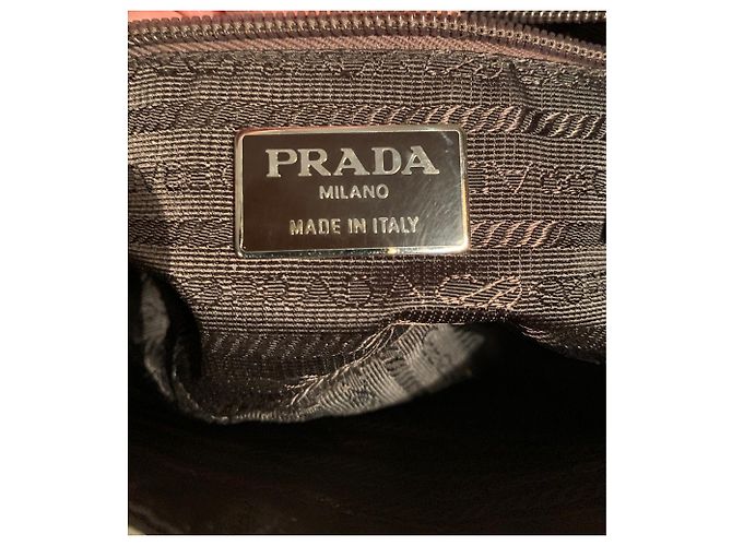 Etiquette Prada Borsa in tela marrone - vista 14