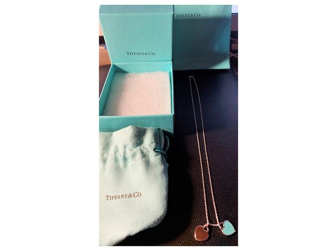 Tiffany & Co Cadeia bonita e 2 Corações de prata e email Marca azul turquesa Tiffany; - vista 2