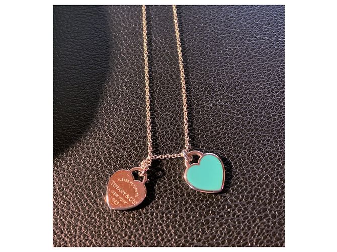 Tiffany & Co Cadeia bonita e 2 Corações de prata e email Marca azul turquesa Tiffany; - vista 3
