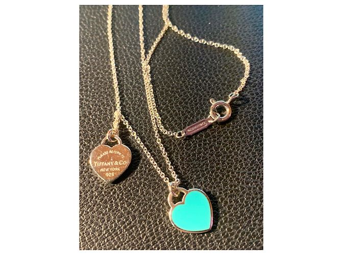 Tiffany & Co Cadeia bonita e 2 Corações de prata e email Marca azul turquesa Tiffany; - vista 5