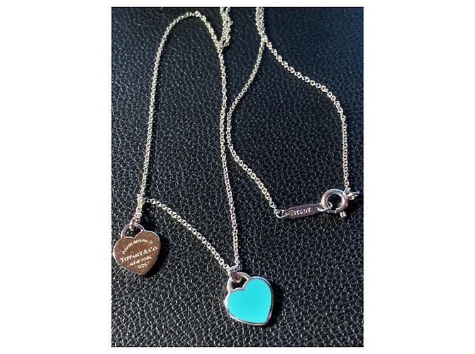 Tiffany & Co Cadeia bonita e 2 Corações de prata e email Marca azul turquesa Tiffany; - vista 7