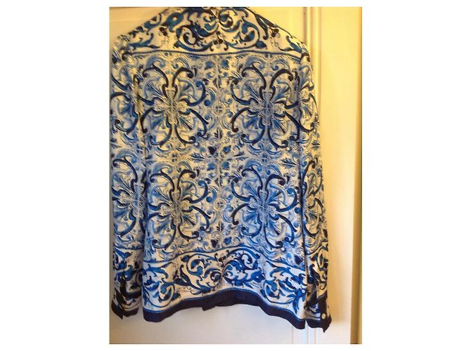 Dolce & Gabbana Camisa de seda estampada Blanco Azul Marino - vista 2