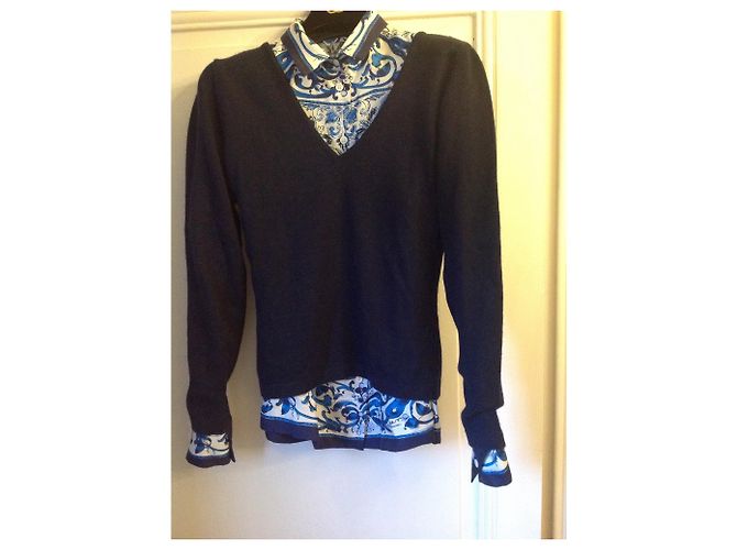 Dolce & Gabbana Camisa de seda estampada Blanco Azul Marino - vista 3