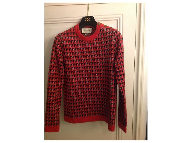 Gucci Pull jacquard neuf avec facture Noir Blanc Rouge - vue 2