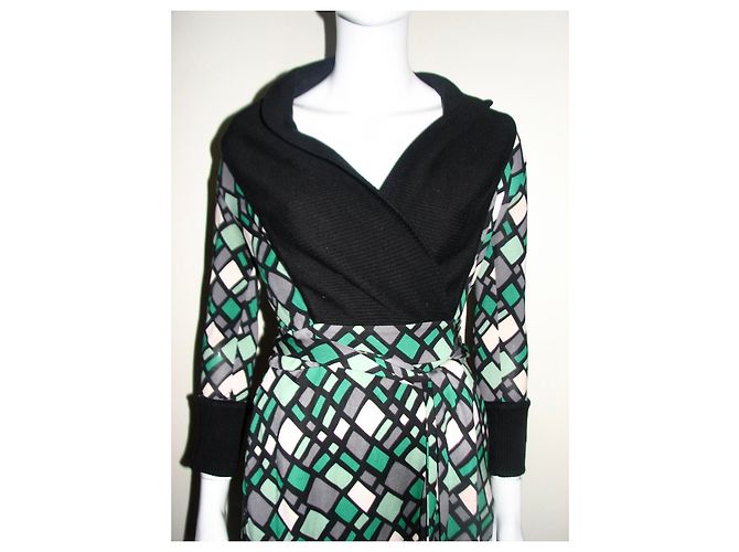 Diane Von Furstenberg Zerlinda vestido de jérsei de seda Preto Multicor Verde - vista 2