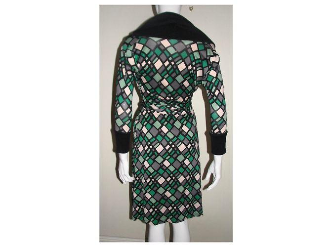 Diane Von Furstenberg Zerlinda vestido de jérsei de seda Preto Multicor Verde - vista 3