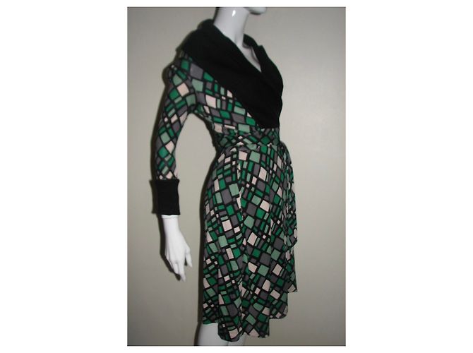Diane Von Furstenberg Zerlinda vestido de jérsei de seda Preto Multicor Verde - vista 4