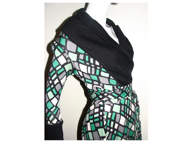 Diane Von Furstenberg Zerlinda vestido de jérsei de seda Preto Multicor Verde - vista 5