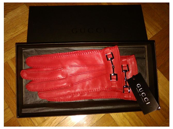 GUCCI Handschuhe rote Lederhandschuhe mit Silber - Ansicht 2