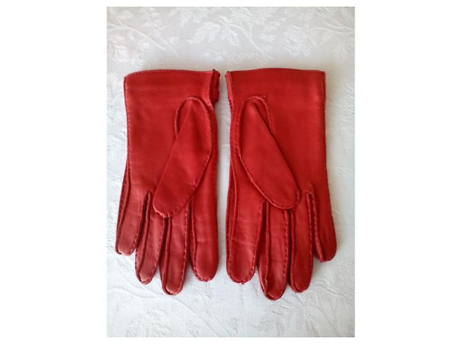 GUCCI Handschuhe rote Lederhandschuhe mit Silber - Ansicht 3
