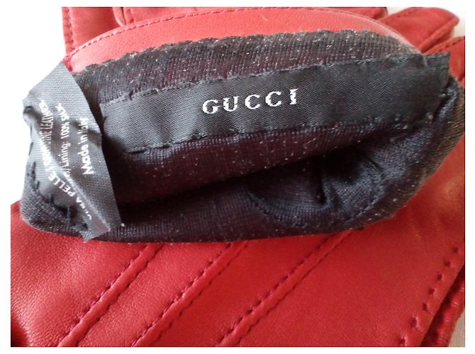 GUCCI Handschuhe rote Lederhandschuhe mit Silber - Ansicht 4