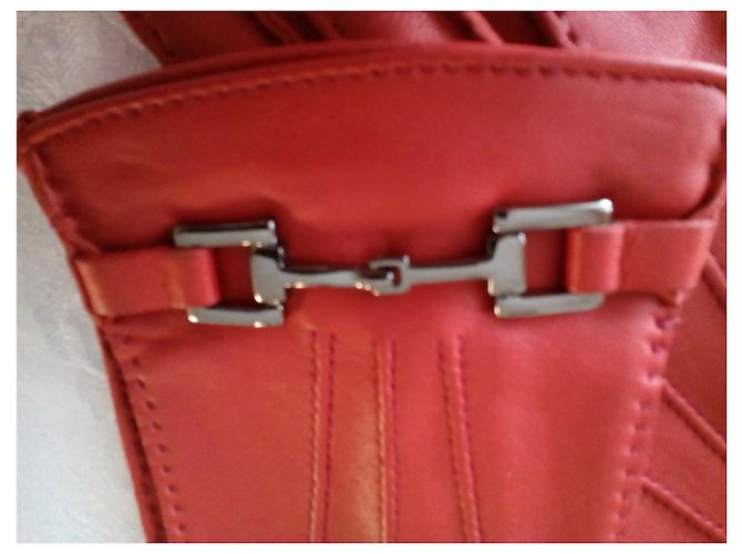 GUCCI Handschuhe rote Lederhandschuhe mit Silber - Ansicht 5