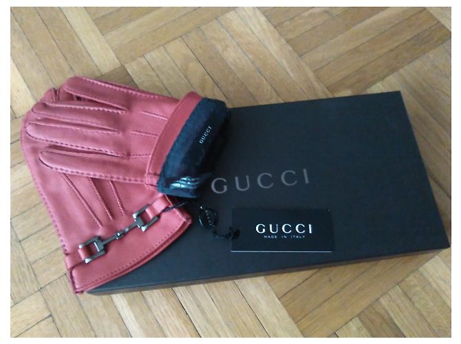 GUCCI Handschuhe rote Lederhandschuhe mit Silber - Ansicht 6
