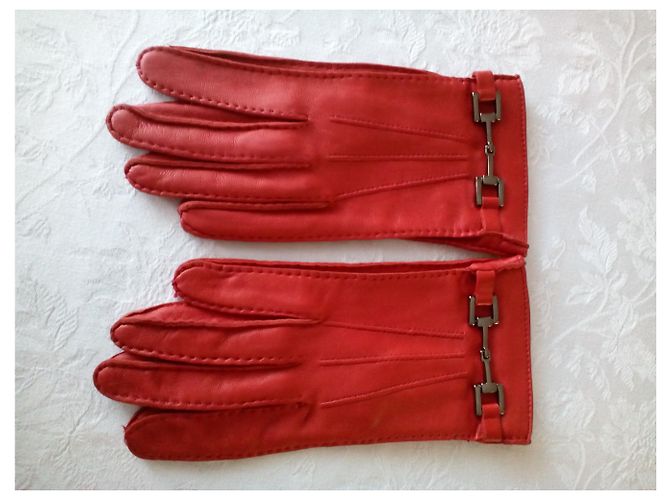 GUCCI Handschuhe rote Lederhandschuhe mit Silber - Ansicht 7