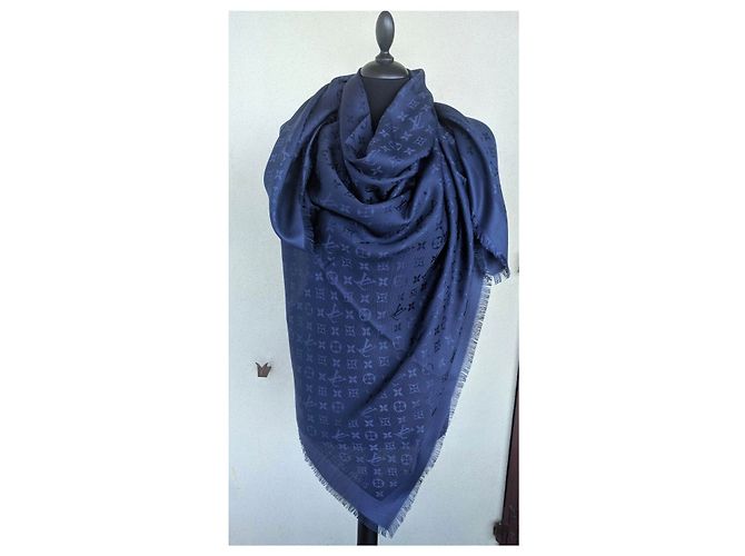 Louis Vuitton Monogramm Seidenschal Marineblau - Ansicht 4
