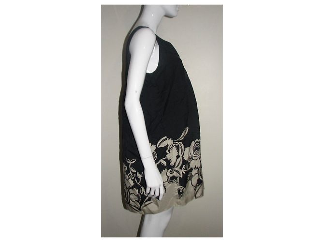 Abito in seta Temperley London a trapezio nero e crema Crudo - vista 3