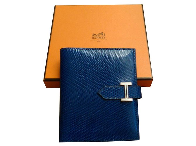 Béarn Hermès Bearn Varanus Niloticus Geldbörse Authentic Blau - Ansicht 2