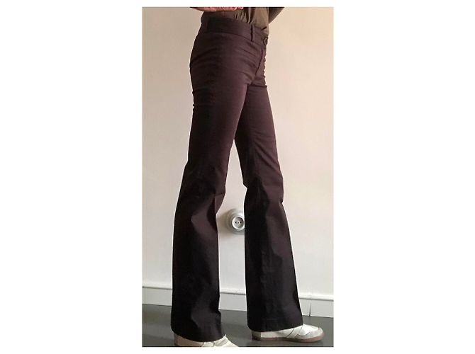 Autre Marque Pantalón de algodón con pierna elástica acampanada T. 34-36 Marrón oscuro - vista 2