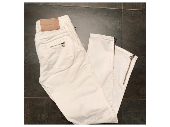 Vaqueros Biker Pierre Balmain Blancos Ajustados - vista 6