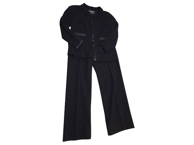 Conjunto de jaqueta Chanel / calça de lã e seda Preto - vista 2