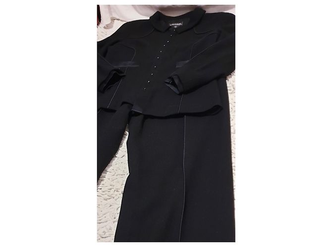 Conjunto de jaqueta Chanel / calça de lã e seda Preto - vista 9
