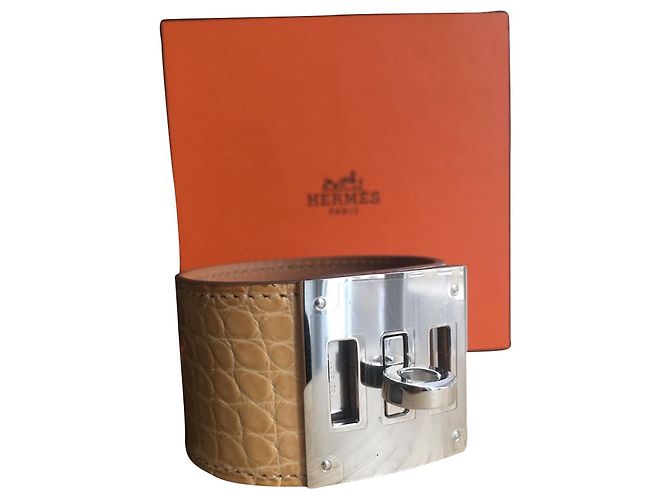 Splendido bracciale per cane Hermès Kelly,  alligatore lucido, neuf Beige - vista 2