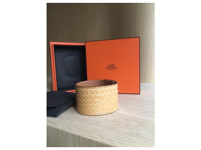 Splendido bracciale per cane Hermès Kelly,  alligatore lucido, neuf Beige - vista 5