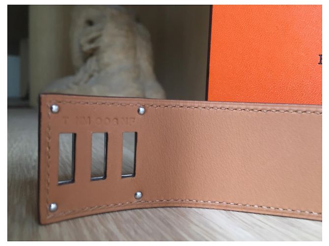 Splendido bracciale per cane Hermès Kelly,  alligatore lucido, neuf Beige - vista 7
