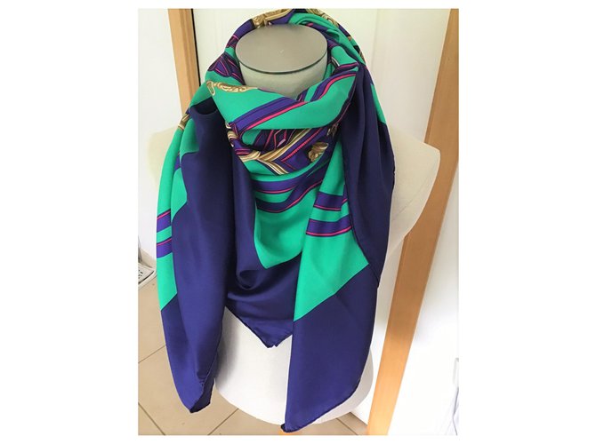 Hermès Scialle in seta "brides de gala" Blu navy - vista 10