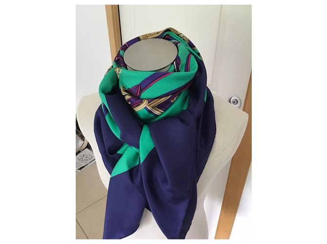 Hermès Scialle in seta "brides de gala" Blu navy - vista 6