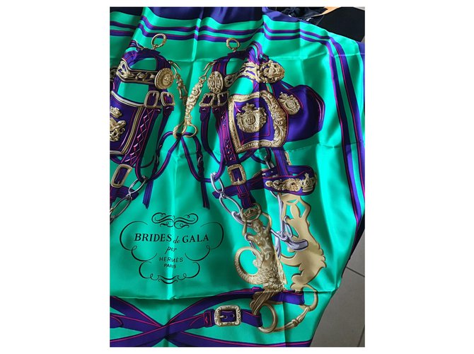 Hermès Scialle in seta "brides de gala" Blu navy - vista 8