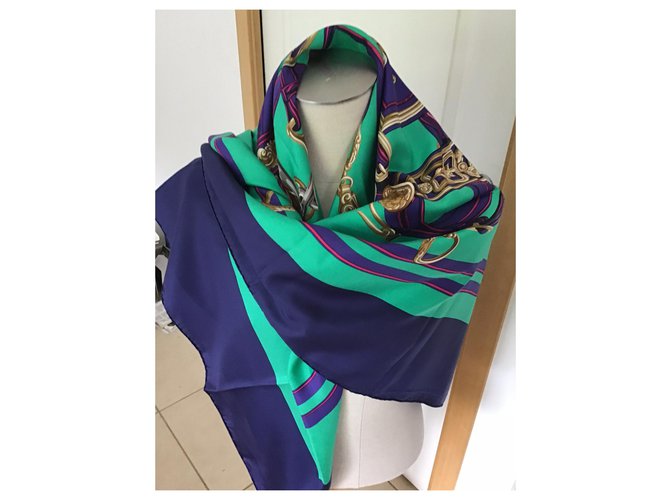 Hermès Scialle in seta "brides de gala" Blu navy - vista 9