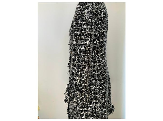 Luisa Spagnoli Casaco preto e branco estilo Chanel em lã IT42 - vista 2