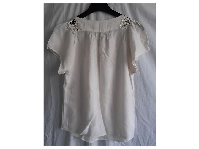 Blusa Sandro de linho e algodão bordada Creme - vista 3