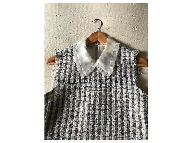 Vestido Miu Miu de lã e mohair cinza e branco - vista 2