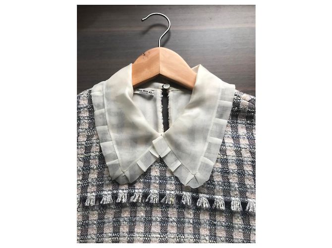 Vestido Miu Miu de lã e mohair cinza e branco - vista 5