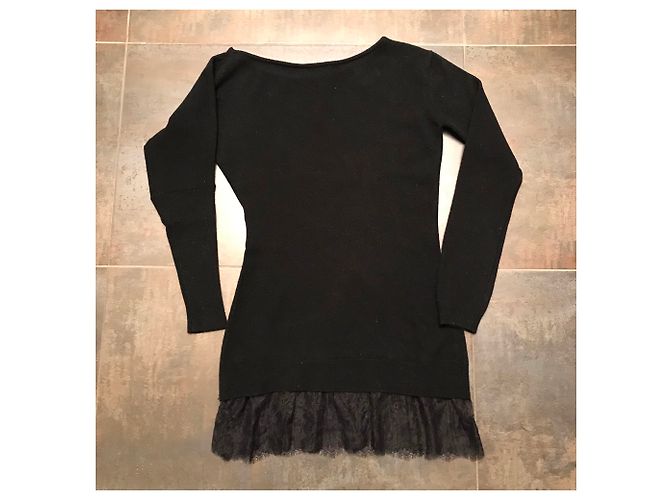 Asymmetrischer langer Pullover Flavio Castellani schwarz Kaschmir Wolle - Ansicht 2