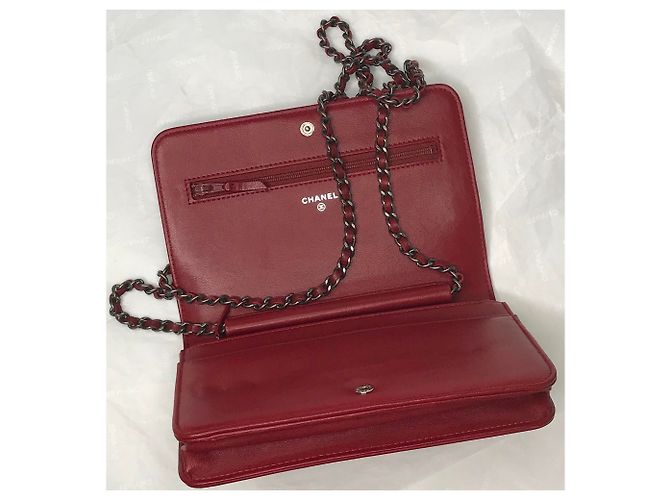 Wallet On Chain Chanel Borsa con patta Dallas WOC con scatola Bordò - vista 14