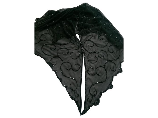 Estola triangular Escada de seda e pérolas negras Preto - vista 2