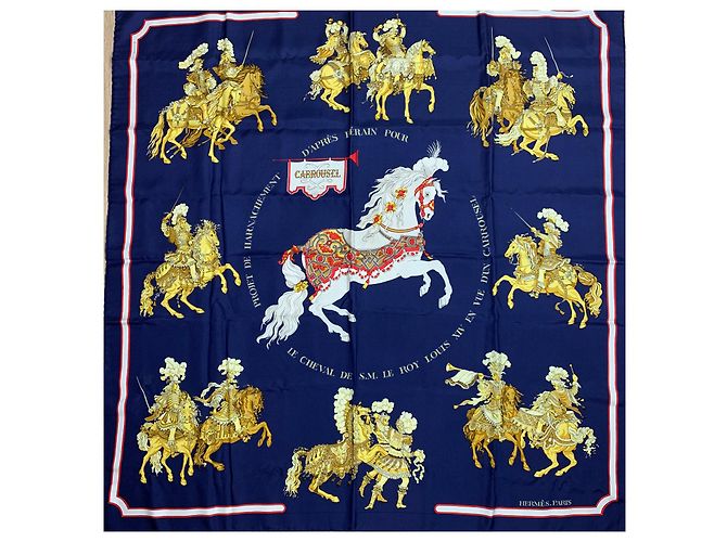 Pañuelo de seda Hermès Carroussel azul marino 90x90 cm - vista 2