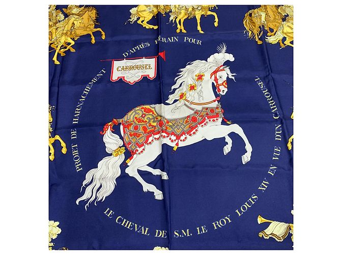 Pañuelo de seda Hermès Carroussel azul marino 90x90 cm - vista 3