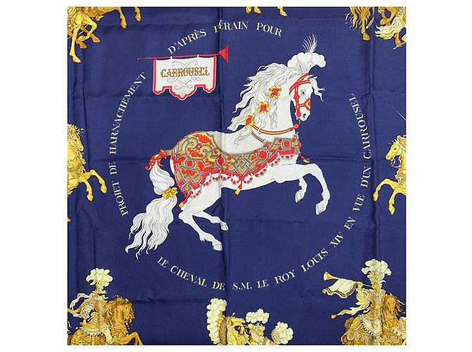 Pañuelo de seda Hermès Carroussel azul marino 90x90 cm - vista 6