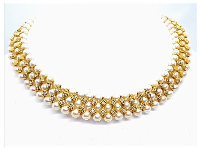 Autre Marque Collana Girocollo con Perle Coltivate Oro Giallo e Diamanti D'oro - vista 11