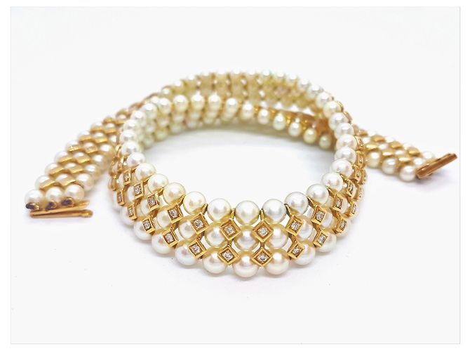 Autre Marque Collana Girocollo con Perle Coltivate Oro Giallo e Diamanti D'oro - vista 4