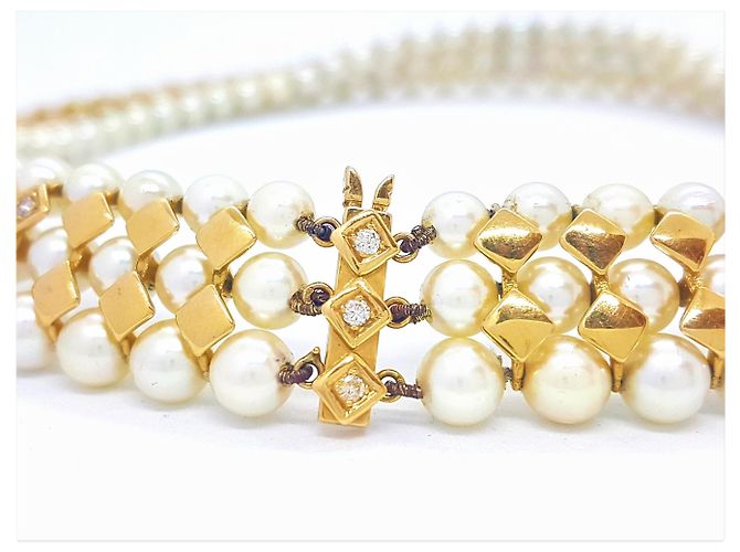 Autre Marque Collana Girocollo con Perle Coltivate Oro Giallo e Diamanti D'oro - vista 6