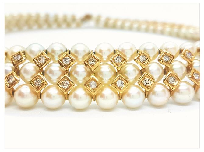 Autre Marque Collana Girocollo con Perle Coltivate Oro Giallo e Diamanti D'oro - vista 8