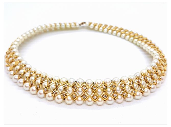 Autre Marque Collana Girocollo con Perle Coltivate Oro Giallo e Diamanti D'oro - vista 9
