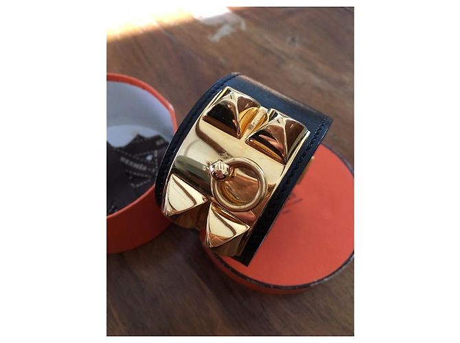 Bracciale Hermès Modello Collier de Chien Pelle Nera Oro Nero - vista 2