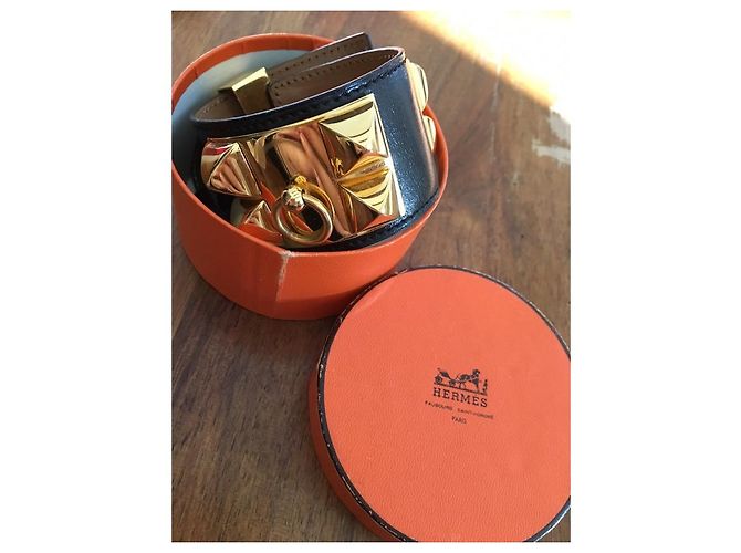 Bracciale Hermès Modello Collier de Chien Pelle Nera Oro Nero - vista 5