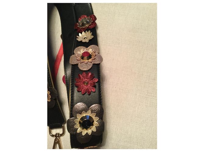 Autre Marque Tracolla in pelle nera con petali in bronzo Nero - vista 3
